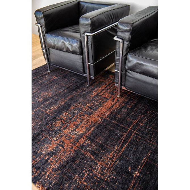 Louis De Poortere Mad Men Griff 8925 Soho Copper Washable Polyester Flatweave Deep Charcoal Black/Burnished Copper/Smokey Grey Eco-Rug-Louis De Poortere-Rug Love - The Most Loved Rug Store