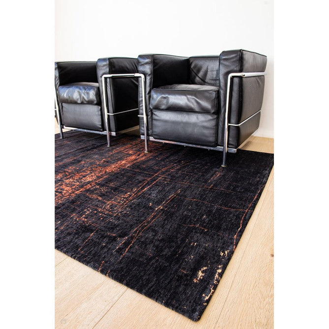 Louis De Poortere Mad Men Griff 8925 Soho Copper Washable Polyester Flatweave Deep Charcoal Black/Burnished Copper/Smokey Grey Eco-Rug-Louis De Poortere-Rug Love - The Most Loved Rug Store