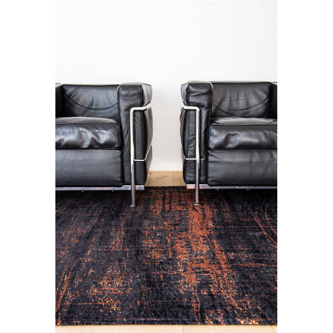 Louis De Poortere Mad Men Griff 8925 Soho Copper Washable Polyester Flatweave Deep Charcoal Black/Burnished Copper/Smokey Grey Eco-Rug-Louis De Poortere-Rug Love - The Most Loved Rug Store