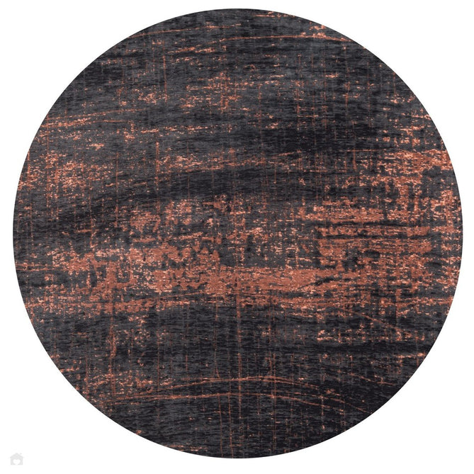 Louis De Poortere Mad Men Griff 8925 Soho Copper Washable Polyester Flatweave Deep Charcoal Black/Burnished Copper/Smokey Grey Round Eco-Rug-Louis De Poortere-Rug Love - The Most Loved Rug Store