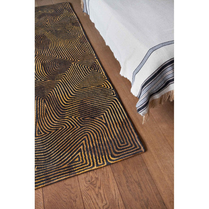 Louis De Poortere Meditation Coral 9227 Black Gold Washable Polyester Flatweave Eco-Rug-Louis De Poortere-Rug Love - The Most Loved Rug Store