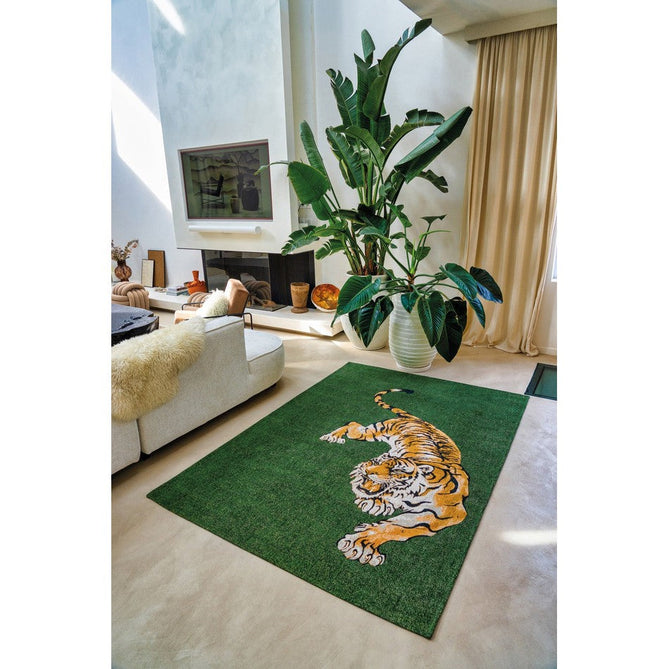 Louis De Poortere Pop Tiger 9388 Green On Fire Washable Polyester Flatweave Eco-Rug-Louis De Poortere-Rug Love - The Most Loved Rug Store