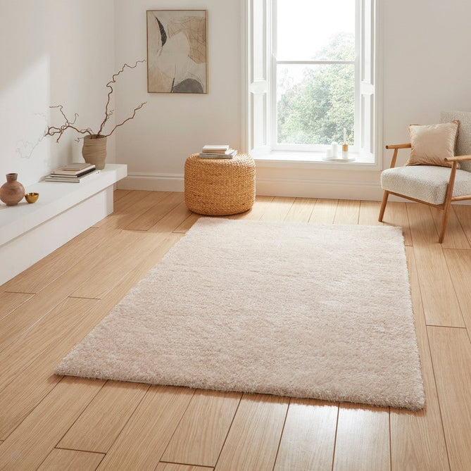 Lux Plain Plush Super-Soft Silky Shimmer Polyester Shaggy Cream Rug-Think Rugs-Rug Love - The Most Loved Rug Store