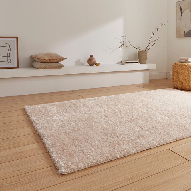 Lux Plain Plush Super-Soft Silky Shimmer Polyester Shaggy Cream Rug-Think Rugs-Rug Love - The Most Loved Rug Store