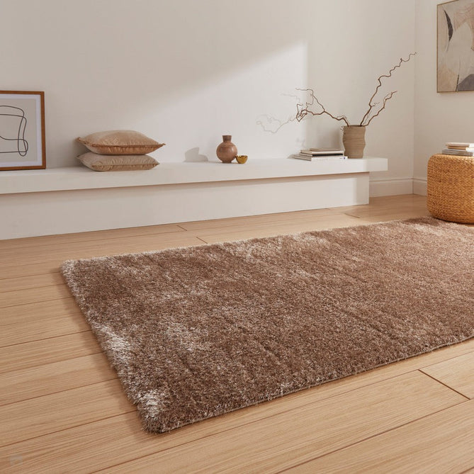 Lux Plain Plush Super-Soft Silky Shimmer Polyester Shaggy Walnut Beige/Brown Rug-Think Rugs-Rug Love - The Most Loved Rug Store