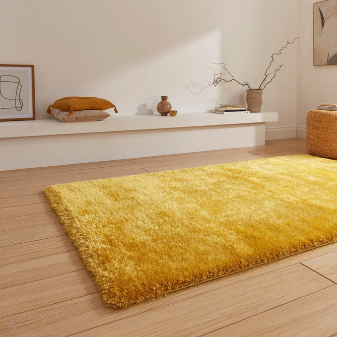 Lux Plain Plush Super-Soft Silky Shimmer Polyester Shaggy Yellow Rug-Think Rugs-Rug Love - The Most Loved Rug Store