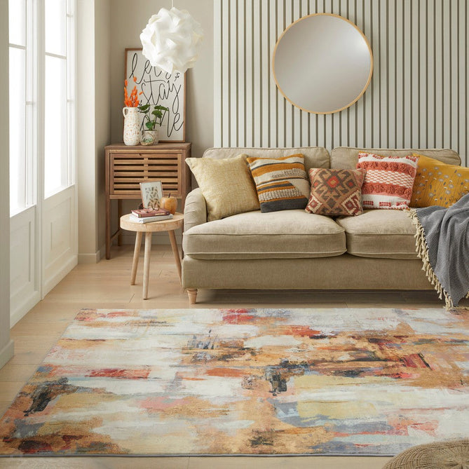 Lux Washable LUX03 Modern Abstract Distressed Soft-Touch Silky Smooth Faux Rabbit Fur Polyester Short Pile Beige/Multicolour Rug-Concept Looms-Rug Love - The Most Loved Rug Store