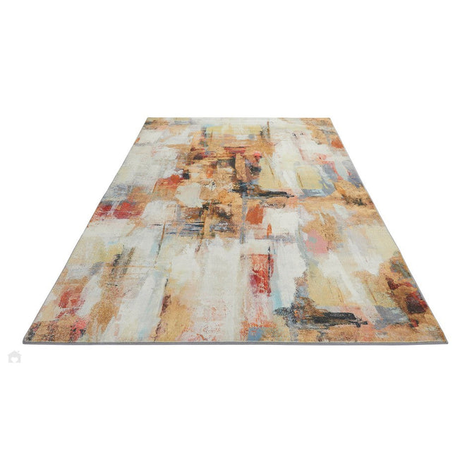 Lux Washable LUX03 Modern Abstract Distressed Soft-Touch Silky Smooth Faux Rabbit Fur Polyester Short Pile Beige/Multicolour Rug-Concept Looms-Rug Love - The Most Loved Rug Store