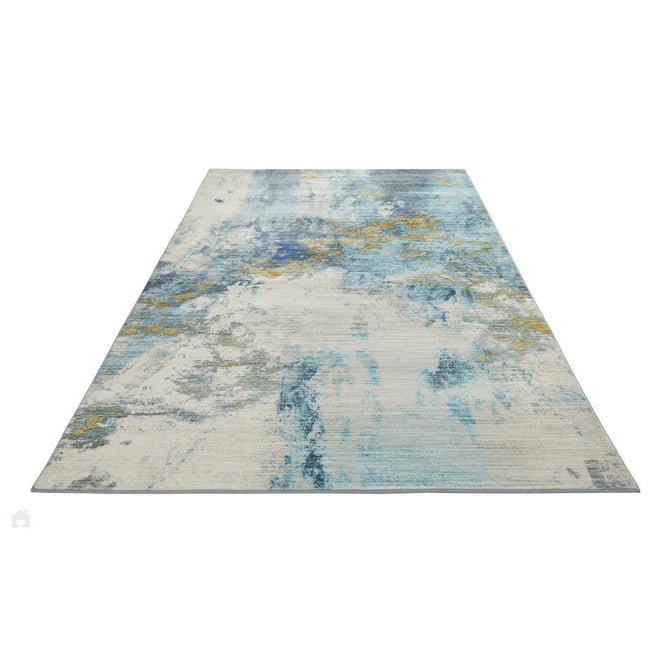 Lux Washable LUX04 Modern Abstract Distressed Soft-Touch Smooth Lightweight Faux Rabbit Fur Printed Polyester Low Profile Short Pile Ivory/Sky Blue/Royal Blue/Steel Grey/Golden Ochre Rug-Concept Looms-Rug Love - The Most Loved Rug Store