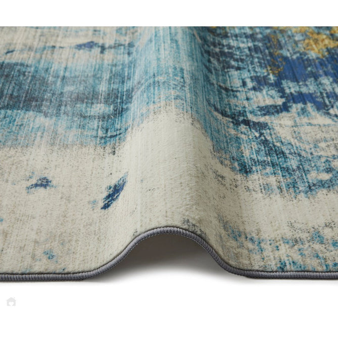 Lux Washable LUX04 Modern Abstract Distressed Soft-Touch Smooth Lightweight Faux Rabbit Fur Printed Polyester Low Profile Short Pile Ivory/Sky Blue/Royal Blue/Steel Grey/Golden Ochre Rug-Concept Looms-Rug Love - The Most Loved Rug Store