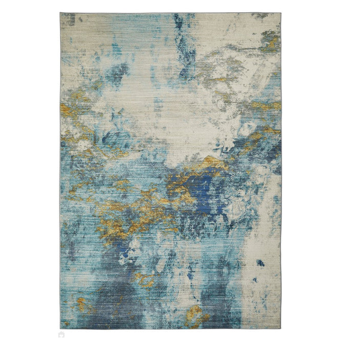 Lux Washable LUX04 Modern Abstract Distressed Soft-Touch Smooth Lightweight Faux Rabbit Fur Printed Polyester Low Profile Short Pile Ivory/Sky Blue/Royal Blue/Steel Grey/Golden Ochre Rug-Concept Looms-Rug Love - The Most Loved Rug Store