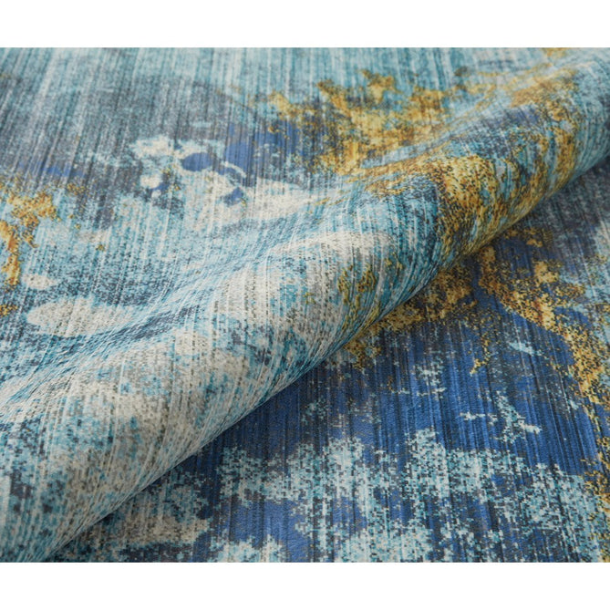 Lux Washable LUX04 Modern Abstract Distressed Soft-Touch Silky Smooth Faux Rabbit Fur Polyester Short Pile Blue/Gold Rug-Concept Looms-Rug Love - The Most Loved Rug Store