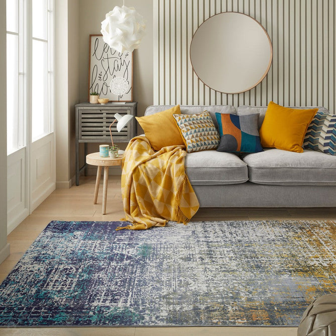 Lux Washable LUX06 Modern Abstract Distressed Soft-Touch Silky Smooth Faux Rabbit Fur Polyester Short Pile Blue/Copper Rug-Concept Looms-Rug Love - The Most Loved Rug Store