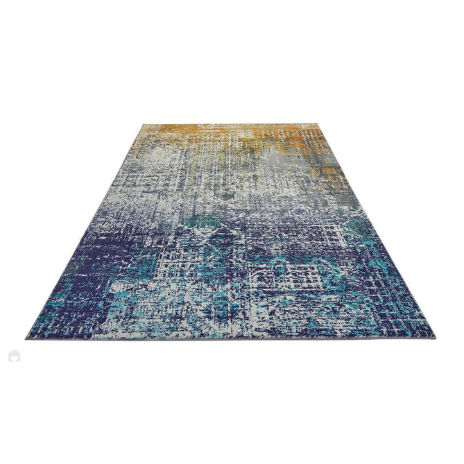 Lux Washable LUX06 Modern Abstract Distressed Soft-Touch Silky Smooth Faux Rabbit Fur Polyester Short Pile Blue/Copper Rug-Concept Looms-Rug Love - The Most Loved Rug Store