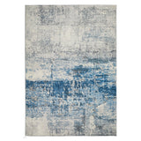 Lux Washable LUX07 Modern Abstract Distressed Soft-Touch Faux Fur Polyester Flat-Pile Ivory/Blue Rug