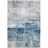 Lux Washable LUX07 Modern Abstract Distressed Soft-Touch Silky Smooth Faux Rabbit Fur Polyester Short Pile Ivory/Blue Rug