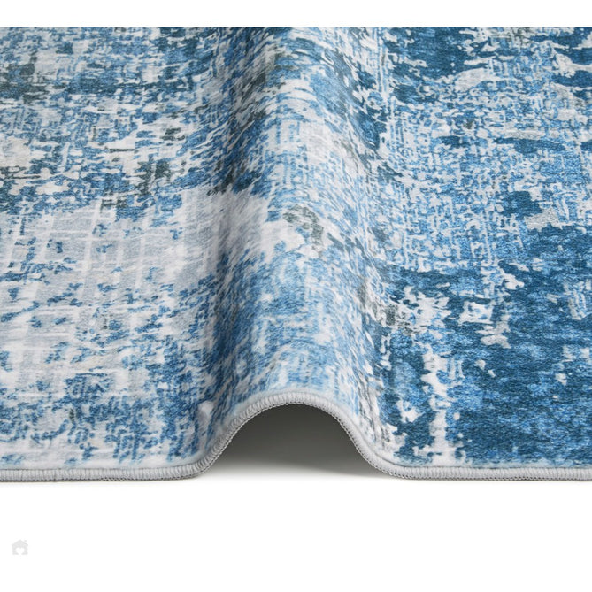 Lux Washable LUX07 Modern Abstract Distressed Soft-Touch Silky Smooth Faux Rabbit Fur Polyester Short Pile Ivory/Blue Rug-Concept Looms-Rug Love - The Most Loved Rug Store