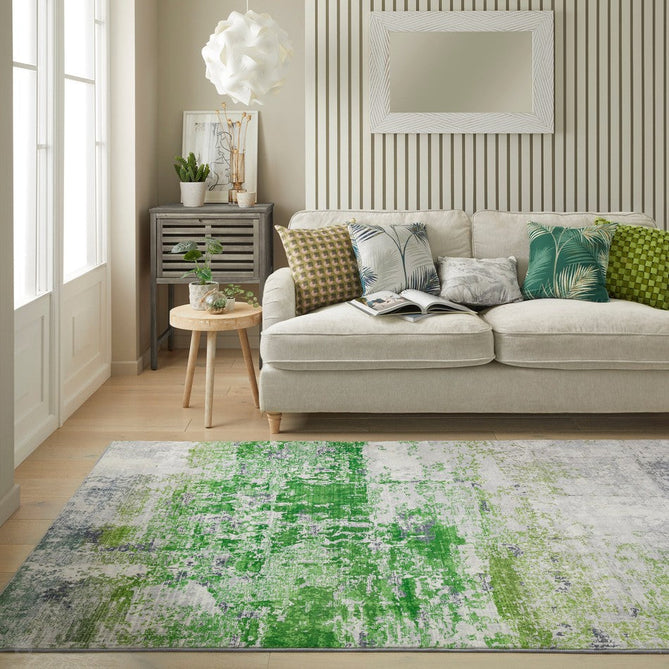 Lux Washable LUX08 Modern Abstract Distressed Soft-Touch Silky Smooth Faux Rabbit Fur Polyester Short Pile Ivory/Green Rug-Concept Looms-Rug Love - The Most Loved Rug Store