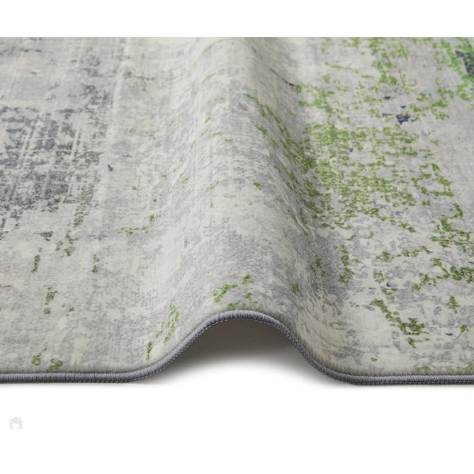 Lux Washable LUX08 Modern Abstract Distressed Soft-Touch Silky Smooth Faux Rabbit Fur Polyester Short Pile Ivory/Green Rug-Concept Looms-Rug Love - The Most Loved Rug Store