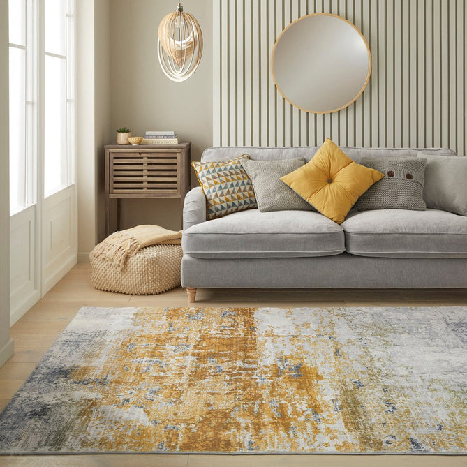 Lux Washable LUX09 Modern Abstract Distressed Soft-Touch Silky Smooth Faux Rabbit Fur Polyester Flatweave Ivory/Gold Rug-Concept Looms-Rug Love - The Most Loved Rug Store