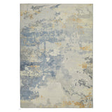 Lux Washable LUX10 Modern Abstract Distressed Soft-Touch Faux Fur Polyester Flat-Pile Grey/Yellow Rug