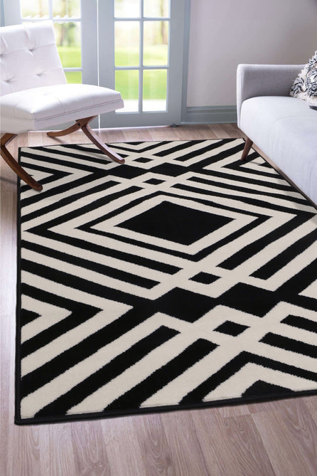 Maestro Diamond Mono Black/White Rug-Melrose-Rug Love - The Most Loved Rug Store