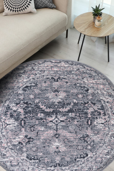 Maestro New Trad Grey/Pink Round Rug-Melrose-Rug Love - The Most Loved Rug Store
