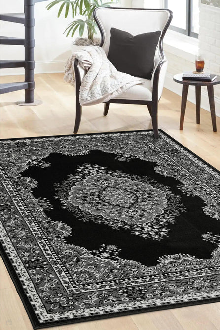 Maestro Tradition Black/Grey Round Rug-Melrose-Rug Love - The Most Loved Rug Store