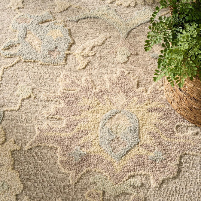 Maison MSO01 Traditional Persian Vintage Oushak Floral Border Hand-Knotted Sculpted Textured Hi-Low Aged Patina Wool Loop Pile Taupe/Ivory Rug-Nourison-Rug Love - The Most Loved Rug Store