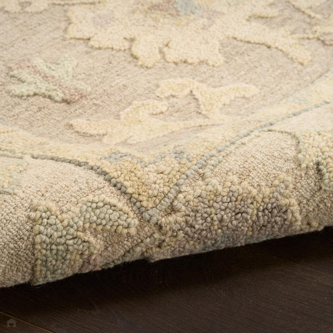 Maison MSO01 Traditional Persian Vintage Oushak Floral Border Hand-Knotted Sculpted Textured Hi-Low Aged Patina Wool Loop Pile Taupe/Ivory Rug-Nourison-Rug Love - The Most Loved Rug Store