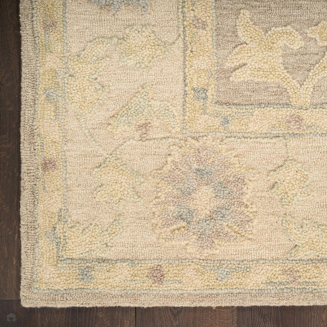 Maison MSO01 Traditional Persian Vintage Oushak Floral Border Hand-Knotted Sculpted Textured Hi-Low Aged Patina Wool Loop Pile Taupe/Ivory Rug-Nourison-Rug Love - The Most Loved Rug Store