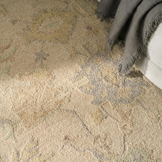 Maison MSO02 Traditional Persian Vintage Oushak Floral Border Hand-Knotted Sculpted Textured Hi-Low Aged Patina Wool Loop Pile Ivory Rug-Nourison-Rug Love - The Most Loved Rug Store