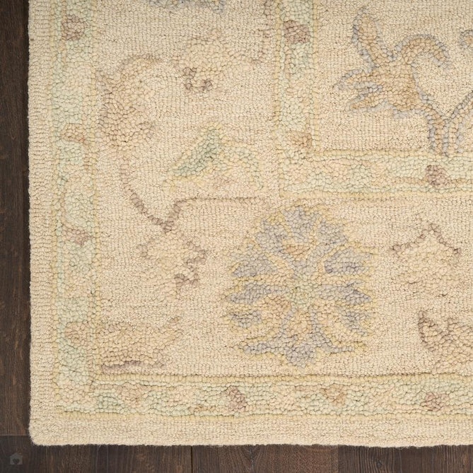 Maison MSO02 Traditional Persian Vintage Oushak Floral Border Hand-Knotted Sculpted Textured Hi-Low Aged Patina Wool Loop Pile Ivory Rug-Nourison-Rug Love - The Most Loved Rug Store