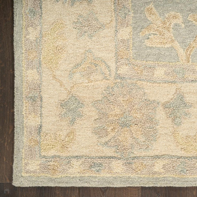 Maison MSO03 Traditional Persian Vintage Oushak Floral Border Hand-Knotted Sculpted Textured Hi-Low Aged Patina Wool Loop Pile Blue/Ivory Rug-Nourison-Rug Love - The Most Loved Rug Store
