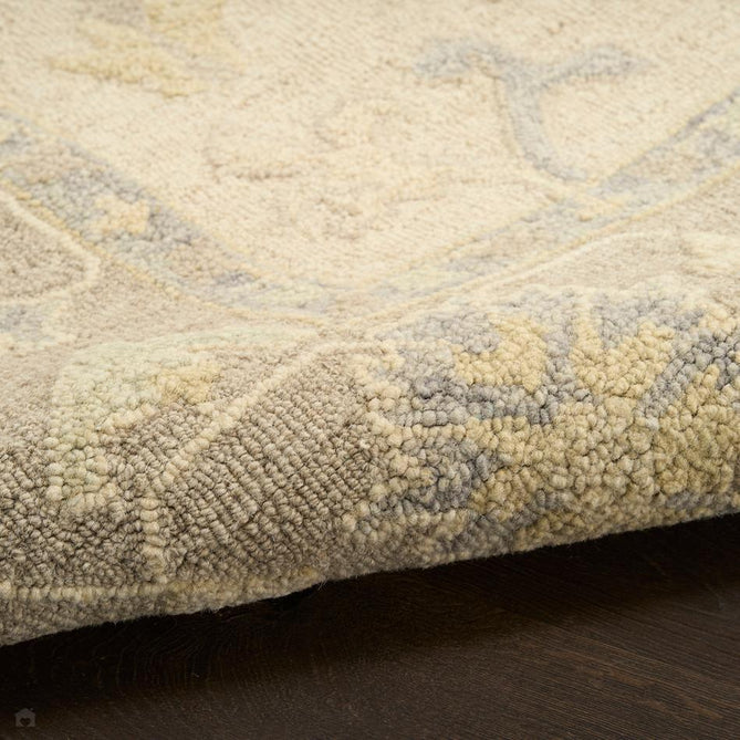 Maison MSO04 Traditional Persian Vintage Oushak Floral Border Hand-Knotted Sculpted Textured Hi-Low Aged Patina Wool Loop Pile Ivory/Taupe Rug-Nourison-Rug Love - The Most Loved Rug Store