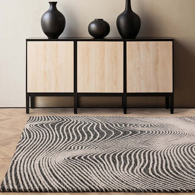 Mason Magnitude Modern Abstract Super Soft Carved Hi-Low Rib Textured Black/Cream Rug-Asiatic Carpets-Rug Love - The Most Loved Rug Store