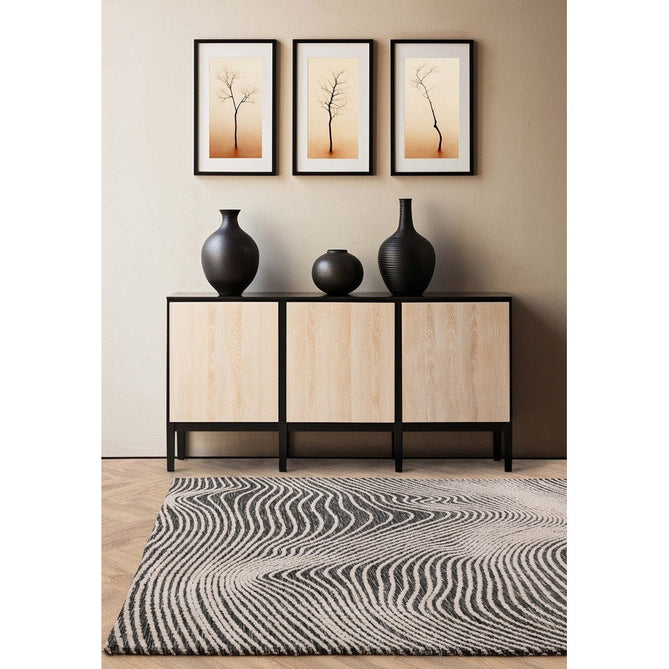 Mason Magnitude Modern Abstract Super Soft Carved Hi-Low Rib Textured Black/Cream Rug-Asiatic Carpets-Rug Love - The Most Loved Rug Store