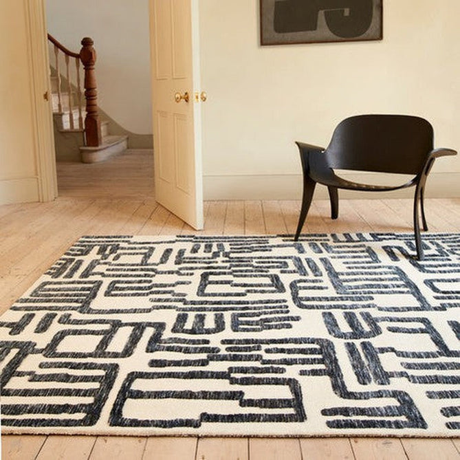 Mason Script Modern Abstract Super Soft Carved Hi-Low Rib Textured Deep Navy Blue/Cream Rug-Asiatic Carpets-Rug Love - The Most Loved Rug Store