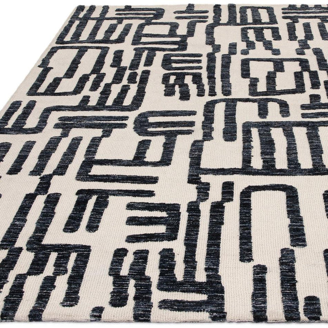 Mason Script Modern Abstract Super Soft Carved Hi-Low Rib Textured Deep Navy Blue/Cream Rug-Asiatic Carpets-Rug Love - The Most Loved Rug Store