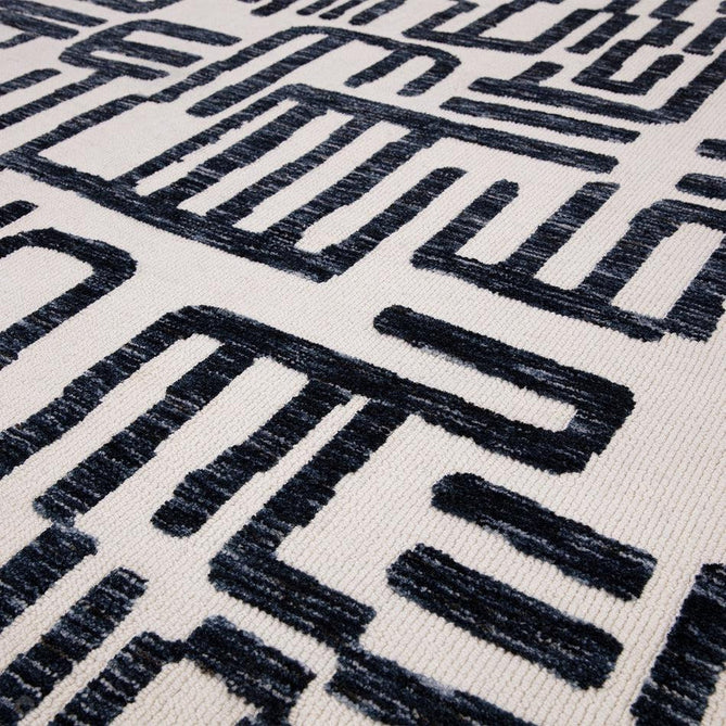Mason Script Modern Abstract Super Soft Carved Hi-Low Rib Textured Deep Navy Blue/Cream Rug-Asiatic Carpets-Rug Love - The Most Loved Rug Store