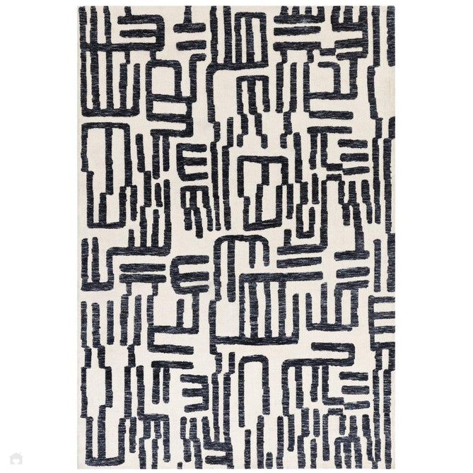 Mason Script Modern Abstract Super Soft Carved Hi-Low Rib Textured Deep Navy Blue/Cream Rug-Asiatic Carpets-Rug Love - The Most Loved Rug Store