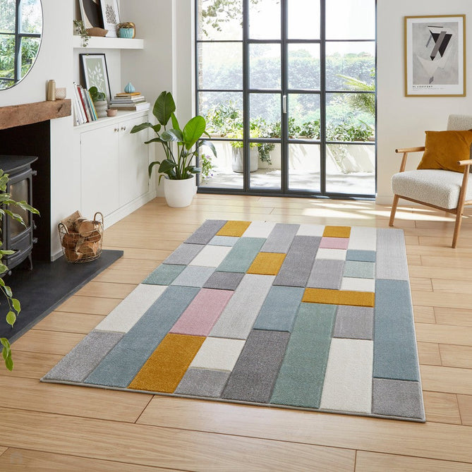 Matrix E7918 Modern Geometric Carved Soft Textured Easy-Care Durable Polypropylene Short Pile Multicolour Rug-Think Rugs-Rug Love - The Most Loved Rug Store