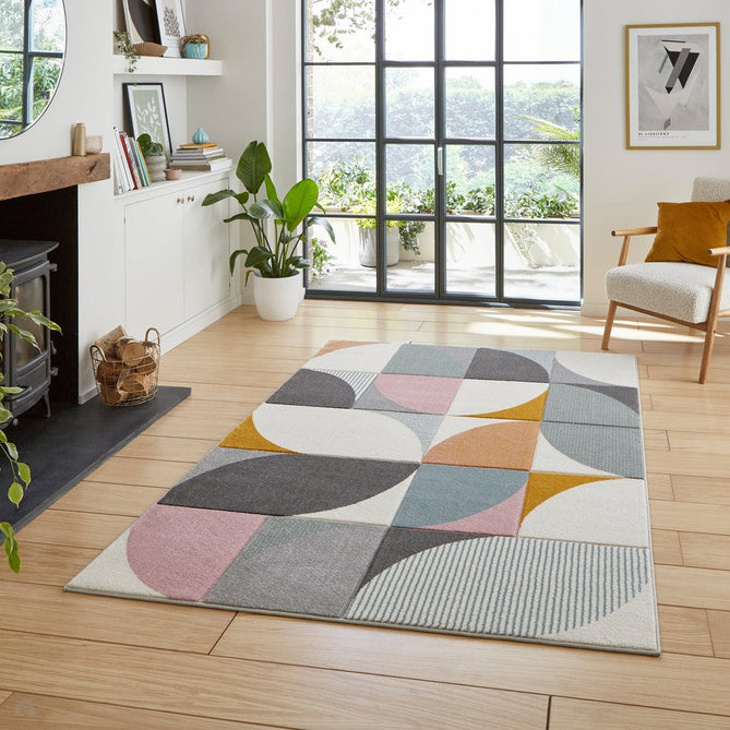 Matrix FE663 Modern Geometric Carved Soft Textured Easy-Care Durable Polypropylene Short Pile Grey/Multicolour Rug-Think Rugs-Rug Love - The Most Loved Rug Store