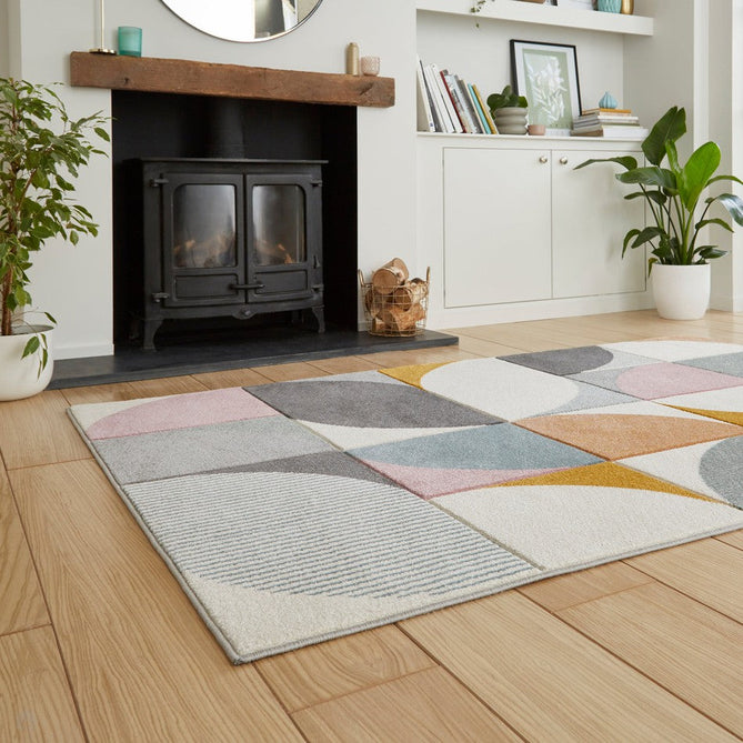 Matrix FE663 Modern Geometric Carved Soft Textured Easy-Care Durable Polypropylene Short Pile Grey/Multicolour Rug-Think Rugs-Rug Love - The Most Loved Rug Store