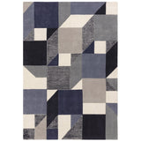 Matrix MAX101 Memphis Modern Geometric Hand-Woven High-Density Soft Textured Wool&Viscose Mix Blue Rug