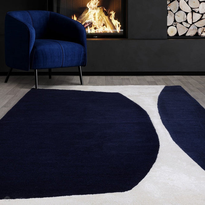 Matrix MAX102 Signature Modern Geometric Hand-Woven High-Density Soft Textured Wool&Viscose Mix Indigo Blue Rug-Asiatic Carpets-Rug Love - The Most Loved Rug Store