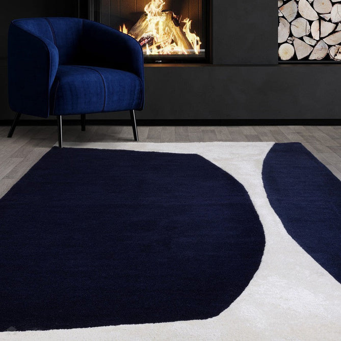 Matrix MAX102 Signature Modern Geometric Hand-Woven High-Density Soft Textured Wool&Viscose Mix Indigo Blue Rug-Asiatic Carpets-Rug Love - The Most Loved Rug Store