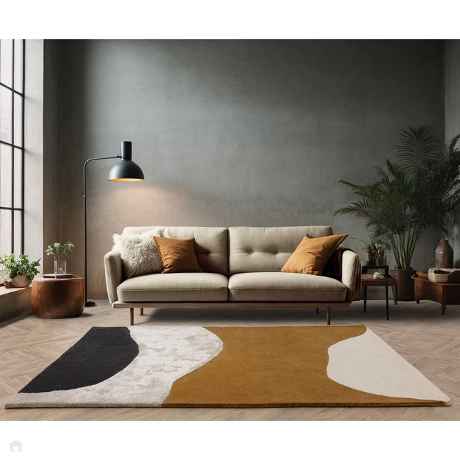 Matrix MAX104 Signature Modern Geometric Hand-Woven High-Density Soft Textured Wool&Viscose Mix Ochre/Multi Rug 160x230cm-Shop Returns-Rug Love - The Most Loved Rug Store