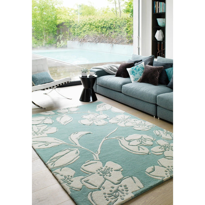 Matrix MAX12 Devore Modern Floral Abstract Hand-Woven High-Density Soft Textured Shimmer Wool & Viscose Blend Blue/Cream/Multicolour Rug-Asiatic Carpets-Rug Love - The Most Loved Rug Store