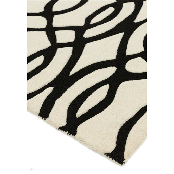 Matrix MAX35 Wire Modern Geometric Hand-Woven High-Density Soft Textured Shimmer Wool & Viscose Blend White/Black Runner-Asiatic Carpets-Rug Love - The Most Loved Rug Store